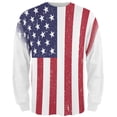 thumbnail image 1 of 4th of July American Flag Distressed All Over Mens Long Sleeve T Shirt Multi LG, 1 of 2