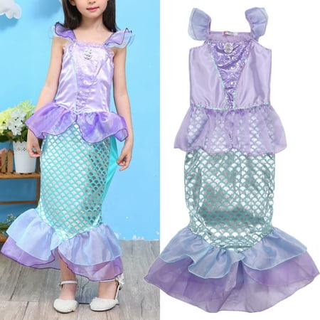 Kids Girl Little Mermaid Dress Sleeveless Bodycon Princess Fancy Dress Party Cosplay Costume