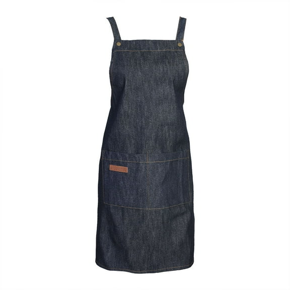 Bienvenido Denim Apron Baker Kitchen Restaurant Coffee Work Uniform with Front Large Pockets(Cross strap)