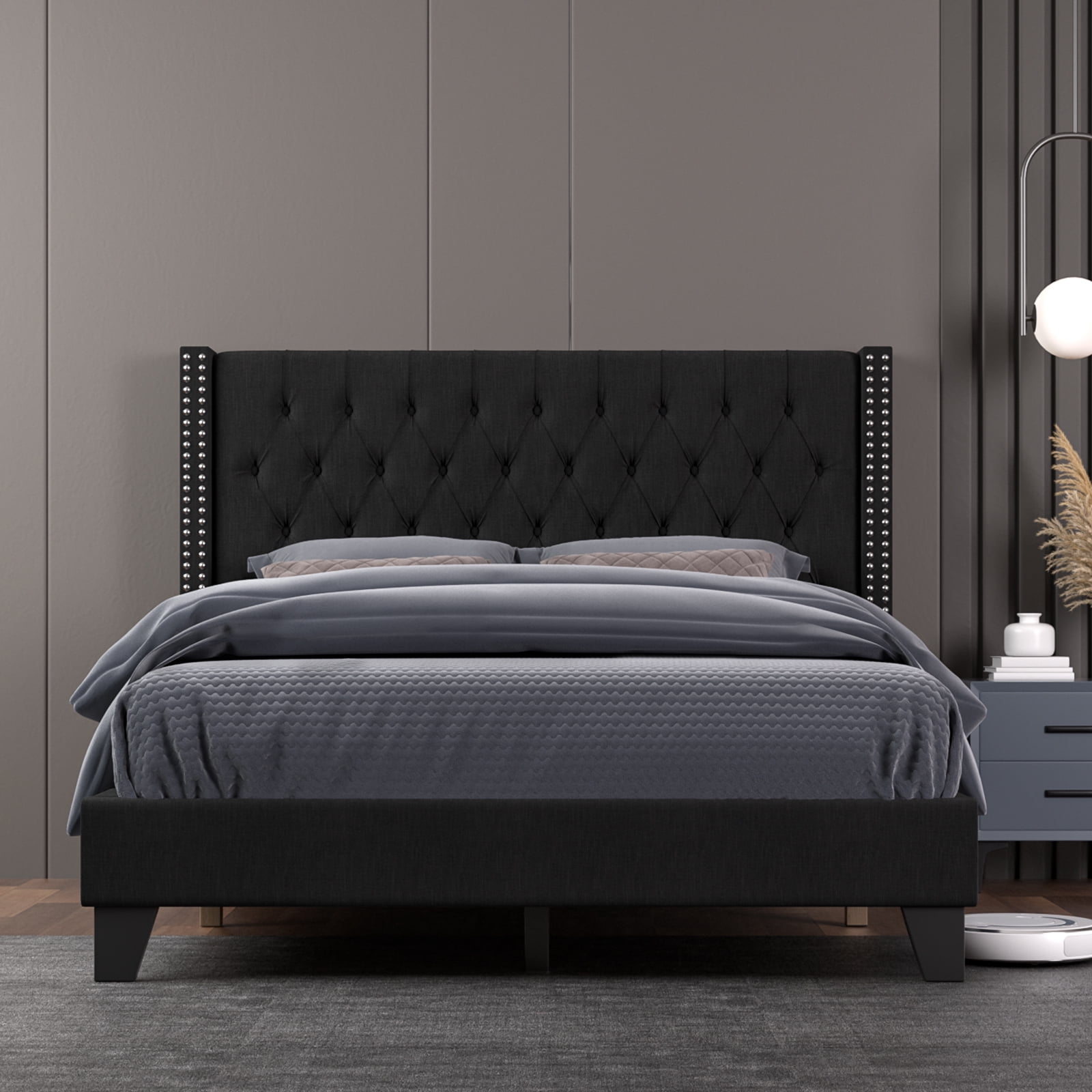 Nathaniel Home, Fabric Linen Queen Bed Frame, with Tufted