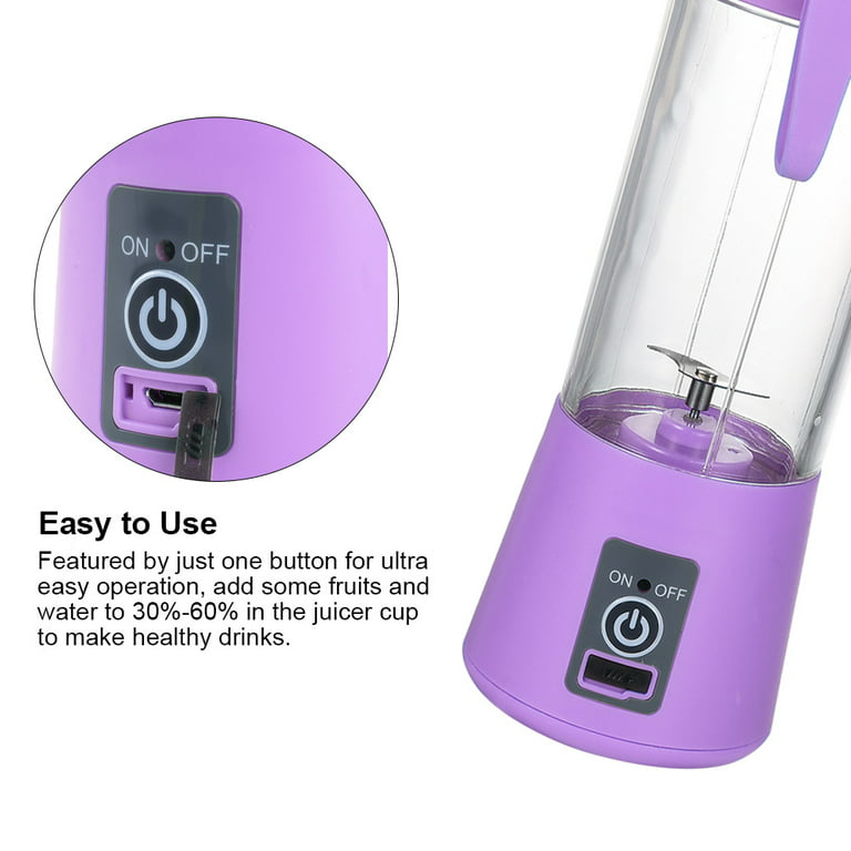 Multi-functional Mini Juicer Cup USB Rechargeable Juice Blender Portable Fruit  Mixer Squeezer with 2 Sharp Blades, Suitable for Personal Use, 380mL,  Purple 
