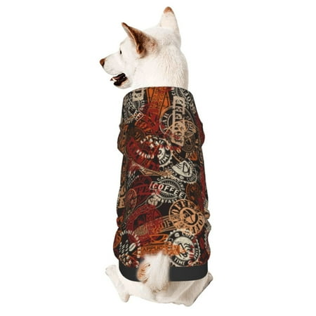 Haiem Coffee Stamp for Winter Dog Hoodie Sweatshirts with Pockets Warm Dog Clothes for Small Dogs Chihuahua-XX-Large