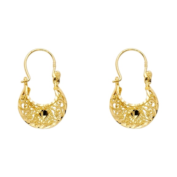 14k Yellow Gold Elegant Hinge Crescent Hoop Hanging Dangling Ornate Earrings Jewelry Female Unisex