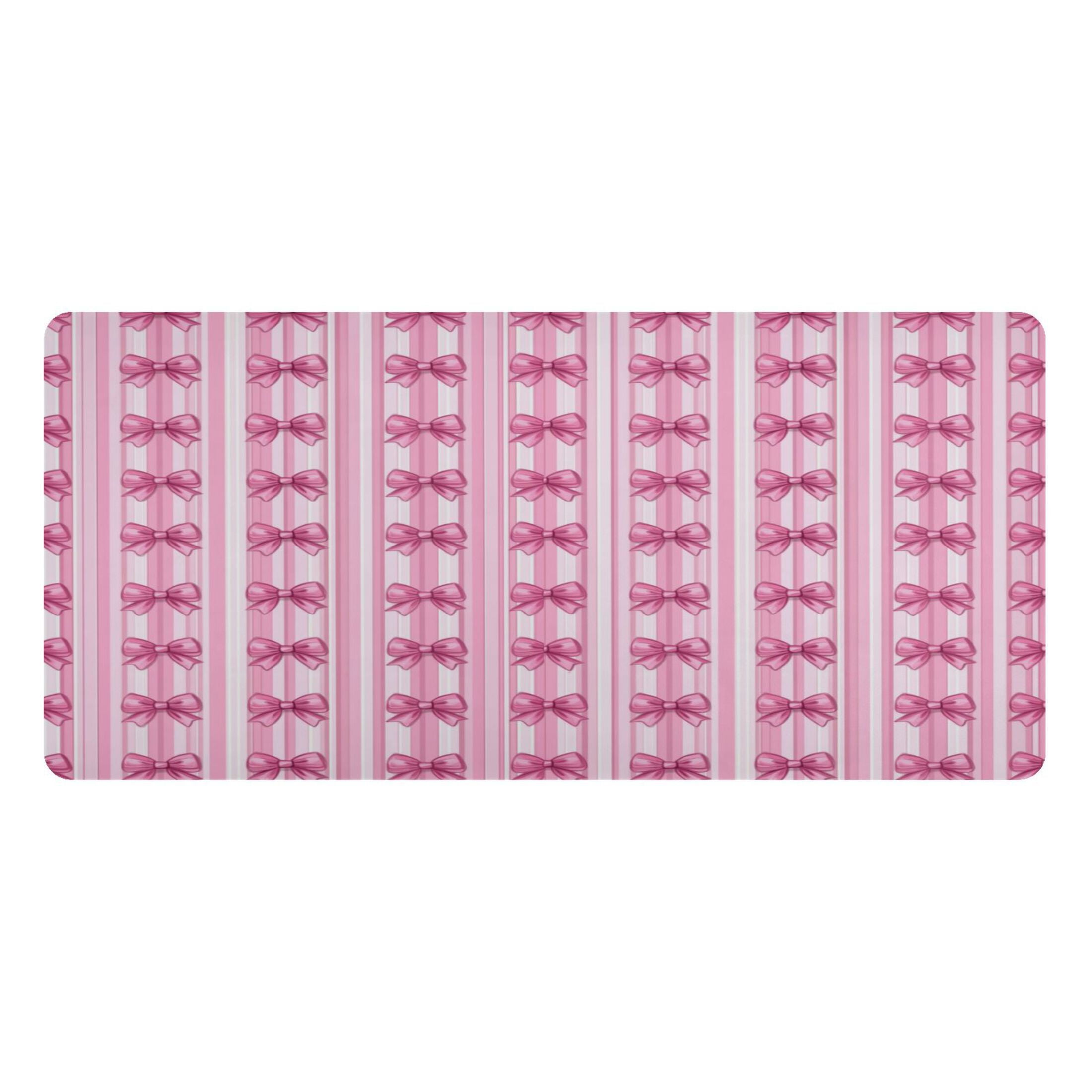 Leather Keyboard and Mouse Desk Mat Office Desk Accessories Protective Office Desk Decor Desk Pad Mat for Gaming, Work from Home, Office Pink Bows 23.6" x 47.2"