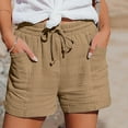 thumbnail image 2 of VISALY Linen Shorts Women, Towel Pants, Women's Casual Solid Color Elastic Waist Cotton and Linen Sports Shorts Women's Fashion Casual, Cotton Shorts for Women, 1 Pack Shorts for Women, Khaki, 5XL, 2 of 9