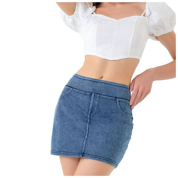 CZHQWE Denim Skirt Women Mini Skirts For Women Sexy Womens Denim Skirt Casual Mini Jean Skirt Stretch Low Waist Jean Skirt For Women Denim Mini Skirts Blue M