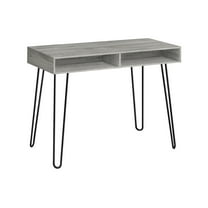 40 Inch Grey Wood Look Computer Desk with Black Hairpin Legs and Storage