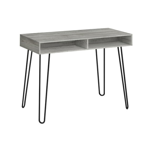 40 Inch Grey Wood Look Computer Desk with Black Hairpin Legs and Storage