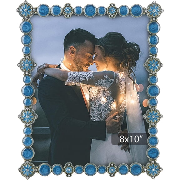 8x10 Vintage Picture Frame Decor Ornate Antique Blue Photo Frames with Glass Front, Art Decor Tabletop Display,Perfect Gift Choice , Horizontally & Vertically