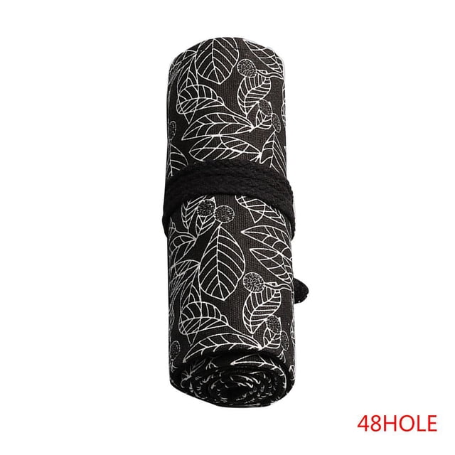 Negro Blanco Hojas Patrón Impreso Cepillo de pintura enrollable Estuche de lona Envoltura Boceto Dibujo Bolígrafo Bolsa Bolsa 12-24 agujeros AweSitey WJU1469-04