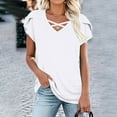 thumbnail image 6 of HOMBOM New Arrivals Blouses for Women V Neck White Loose Short Sleeve Ruffled Sleeve Solid Blouse XL, 6 of 8