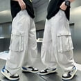 thumbnail image 2 of ZXLBBD Boys Baggy Cargo Pants High Waisted Loose Fit Solid Color Cargo Trousers with Pockets for Kids Streetwear Versatile Casual Outdoor,Grey,Size 11 Y-12 Y, 2 of 4