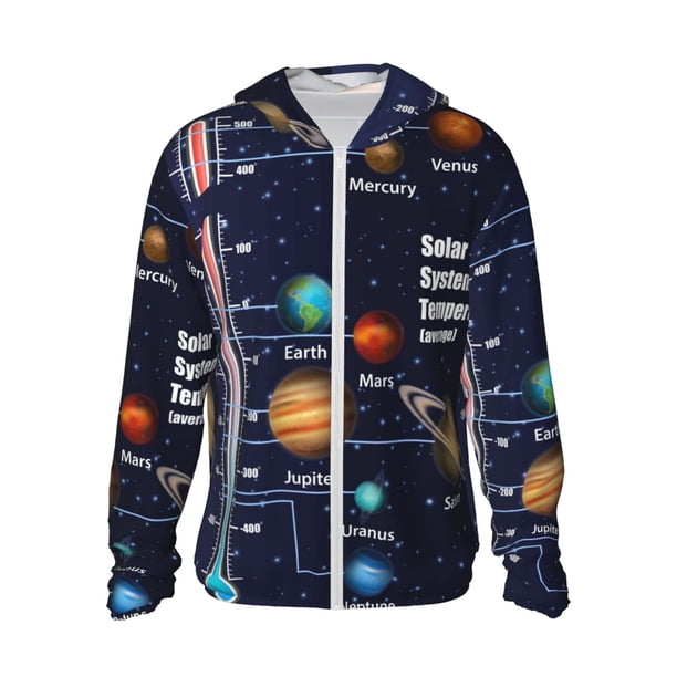 Fotbe Solar System Chaqueta con Protección Solar UPF 50+ para Hombre y Mujer, Camisa con Capucha y Bolsillos-Medium