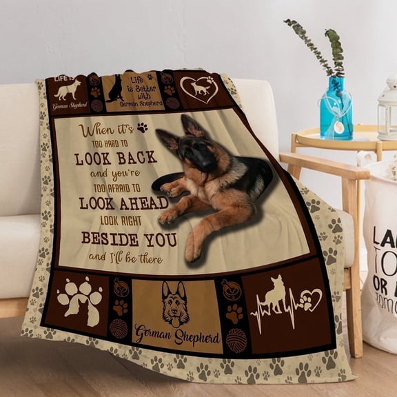 Sleepwish Dog Throw Blanket Flannel Fleece Blanket, German Shepherd Blanket Brown Throws for Couch Sofa, 50x60"