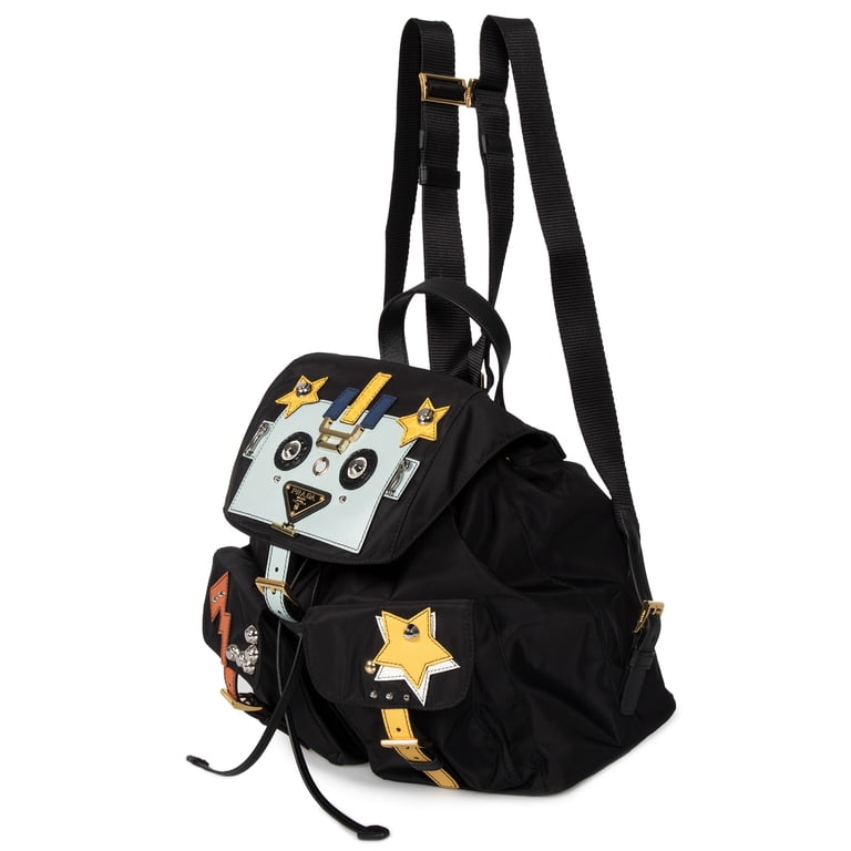 Prada PRD-HBAG-BPACK-1BZ811-F0KKT Black Fabric Backpack with Robot