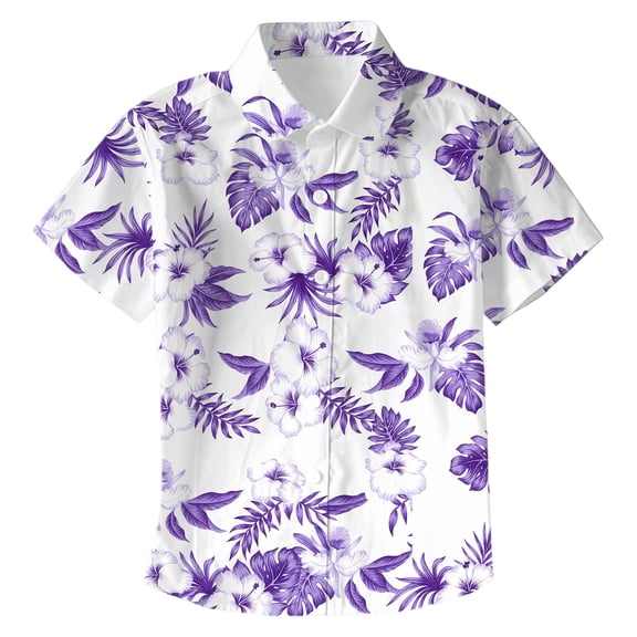 Gunia Boys Polo Shirt Short Sleeve Tropical Floral Print Casual Button Down Beach Holiday Party Golf Hawaiian Shirts For Boys 3-13 Years