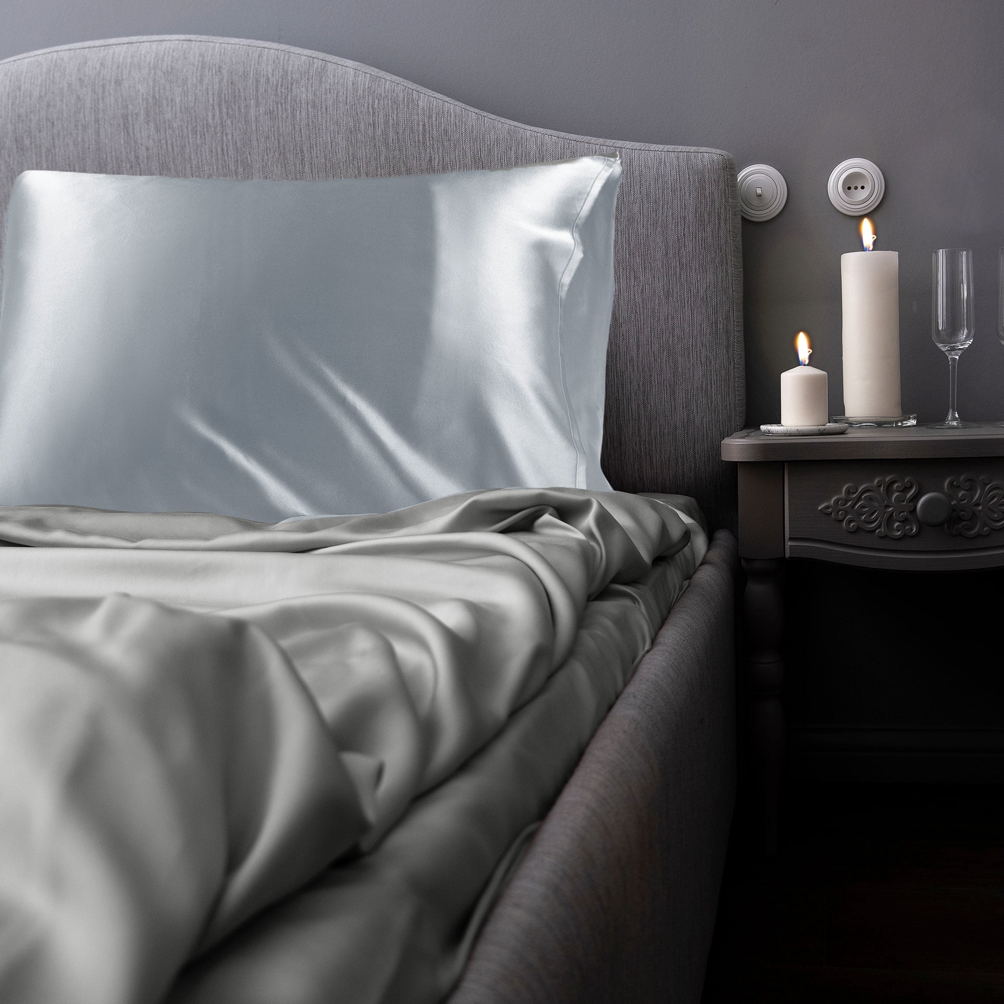 PiccoCasa 25 Momme Silk Pillow Cover with Envelope Closure, Silver Grey Queen(20"x30")