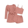 thumbnail image 5 of Women 3 Pcs Waffle Pajama Solid Color Sleeveless Camisole  Elastic Shorts Bathrobe Loungewear Soft Sleepwear, 5 of 7