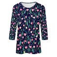 thumbnail image 5 of Wanfds Hauts de Mode Bleus pour Femmes Col Rond Tendance Manches Trois-Quarts m, 5 of 5