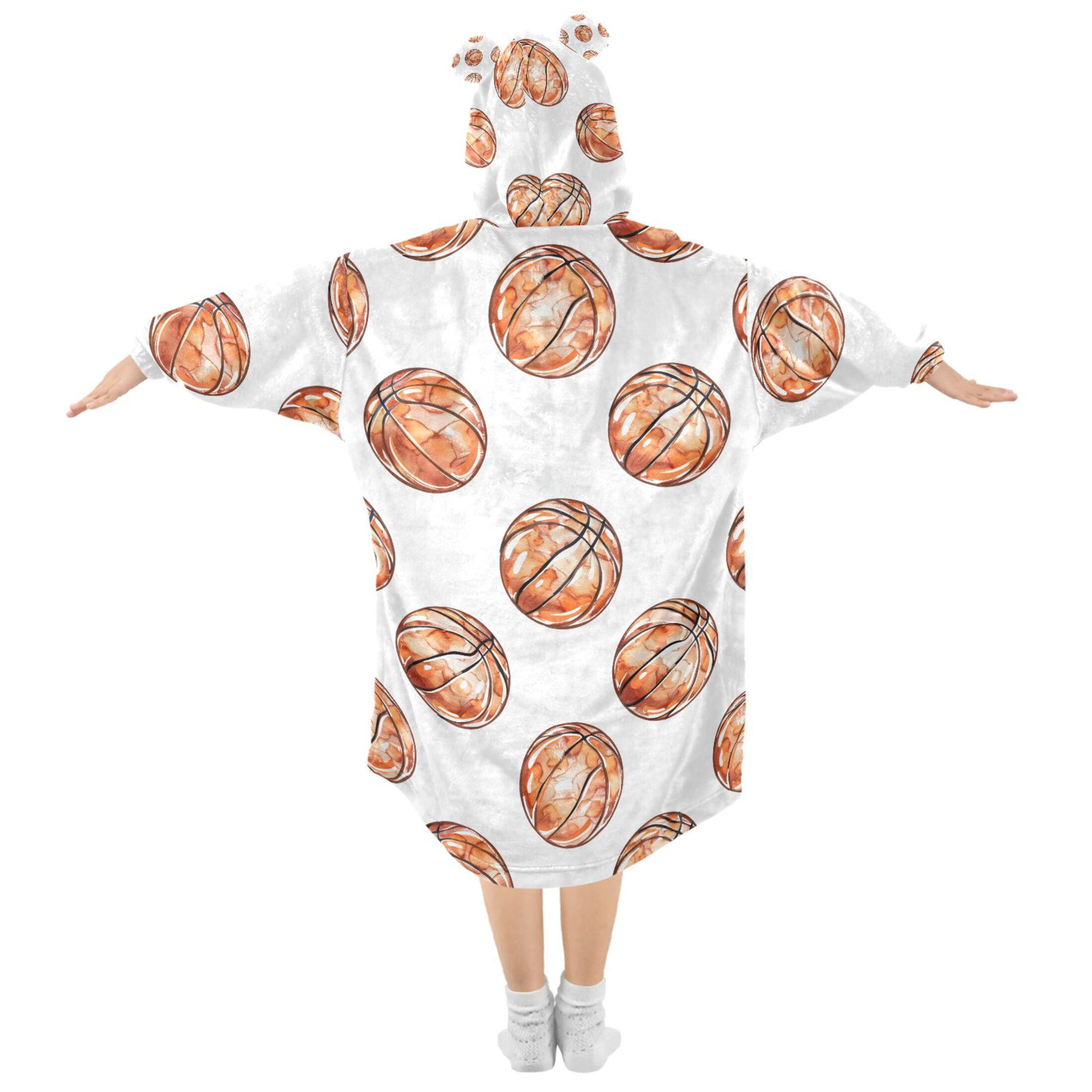 joogoo Wearable Blanket Hoodie for Watercolor Basketballs Oversized Sherpa Hooded 3-14 YR M