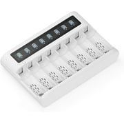 EBL 8 Slots LCD Smart AA AAA Battery Charger, Intelligent Recognition Tech and Individual Charging Slot with Dual USB