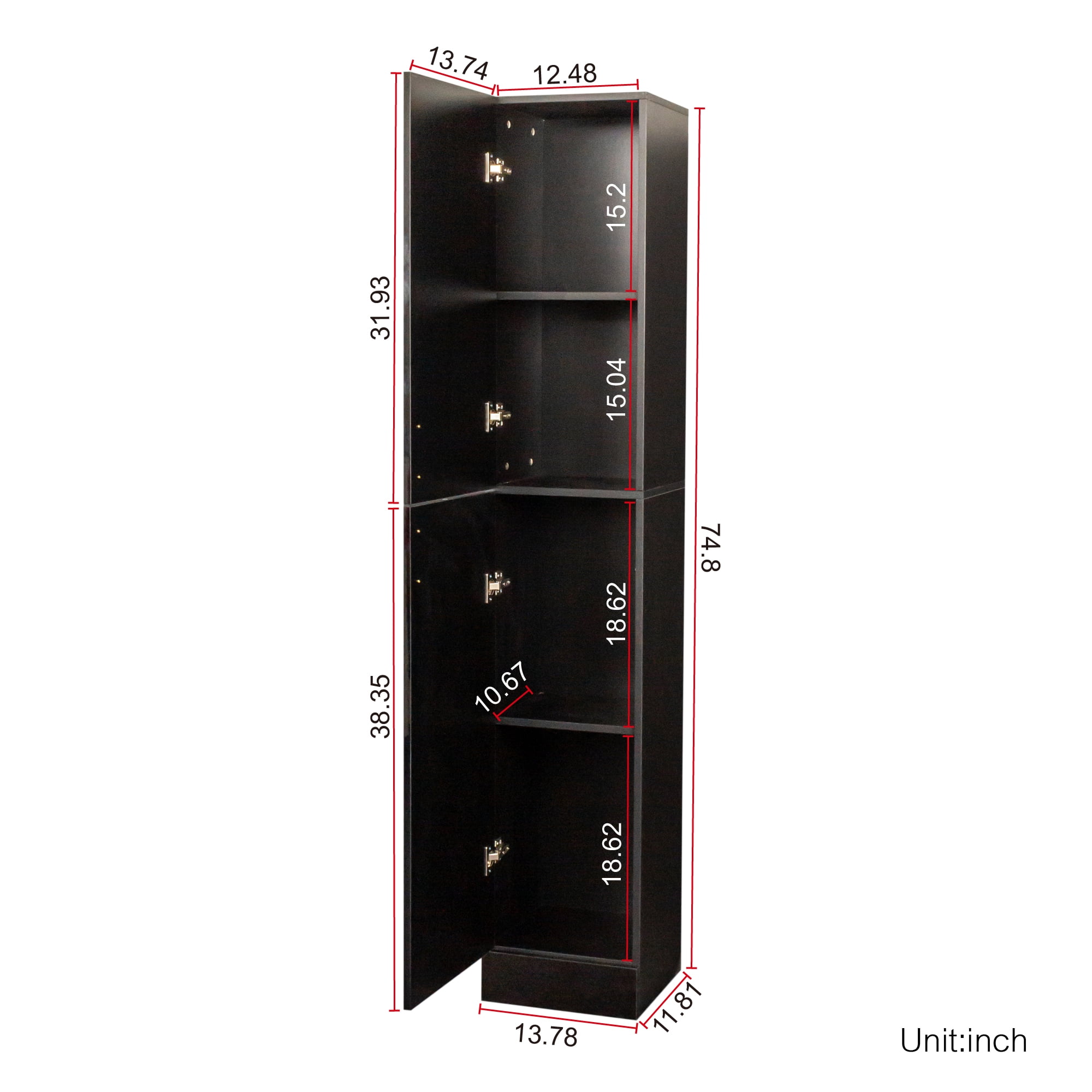 Royard Oaktree Narrow Storage Cabinet Tall Freestanding Cabinet with Two Doors and Shelves Modern Wood Cupboards Tower Cabinet for Kitchen Bathroom Living Room Bedroom Office, Black