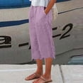 thumbnail image 2 of Stamzod Womens Capri Pants Fashion Solid Color Summer Stretch Waist Straight Wide Leg Cropped Pants Daily Casual Loose Plus Size Capris for Women with Pocket Purple XXL, 2 of 5