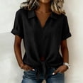 thumbnail image 2 of QIYAGBSA Short Sleeve Top for Women Collared V Neck Tie Front Relaxed Fit Solid Color Casual Summer (Black 2XL), 2 of 6