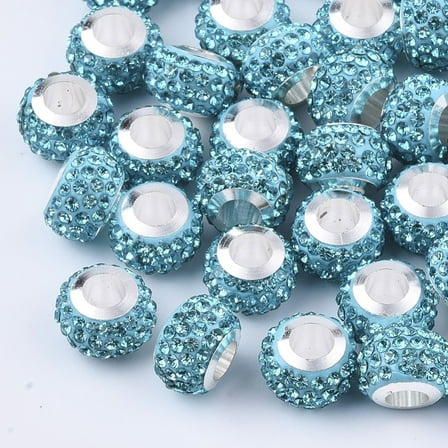 100 pc Polymer Clay Rhinestones European Beads Large Hole Beads with Platinum Tone Brass Single Cores Rondelle Aquamarine 11x8mm Hole: 4.5mm