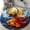 D1135, variant on Sunflower Bee Round Area Rug, cheerful floral and insect circle carpet for entryway or dining space, soft washable non-slip floor mat, rustic country garden décor