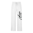 thumbnail image 2 of Caqnni Linen High Waisted Wide Leg Pants for men Casual Summer Drawstring Trousers Beach Pants with Pockets (White,M), 2 of 4