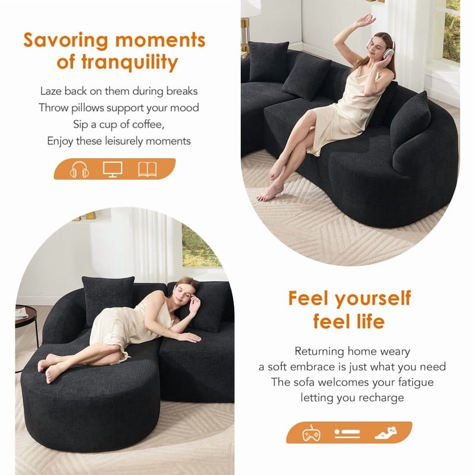 Curved Sectional Sofa with Chaise, 99'' Modern Luxury Chenille Cloud Couch for Living Room, Oversized 3-Seater Sofa Couch for Living Room, No Assembly