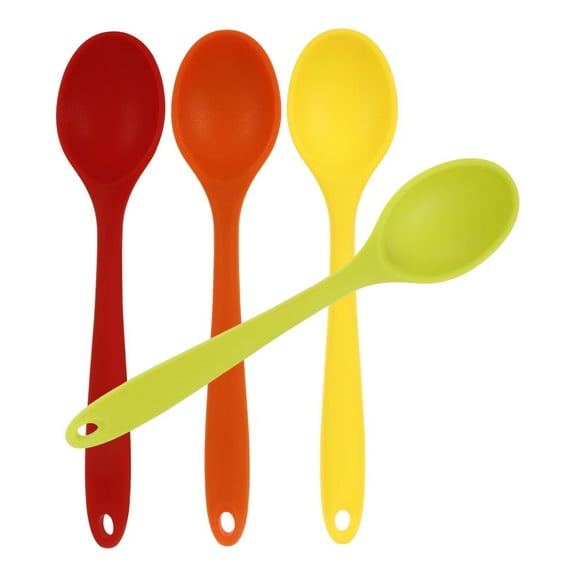 4PCS Small Silicone Spoons,8Inch Heat Resistant Nonstick Kitchen Silicone Tea Spoons for Cooking & Baking & Stirring