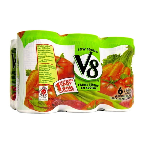 V8 Low Sodium Vegetable Cocktail Juice - 6x156ml/5.5 oz