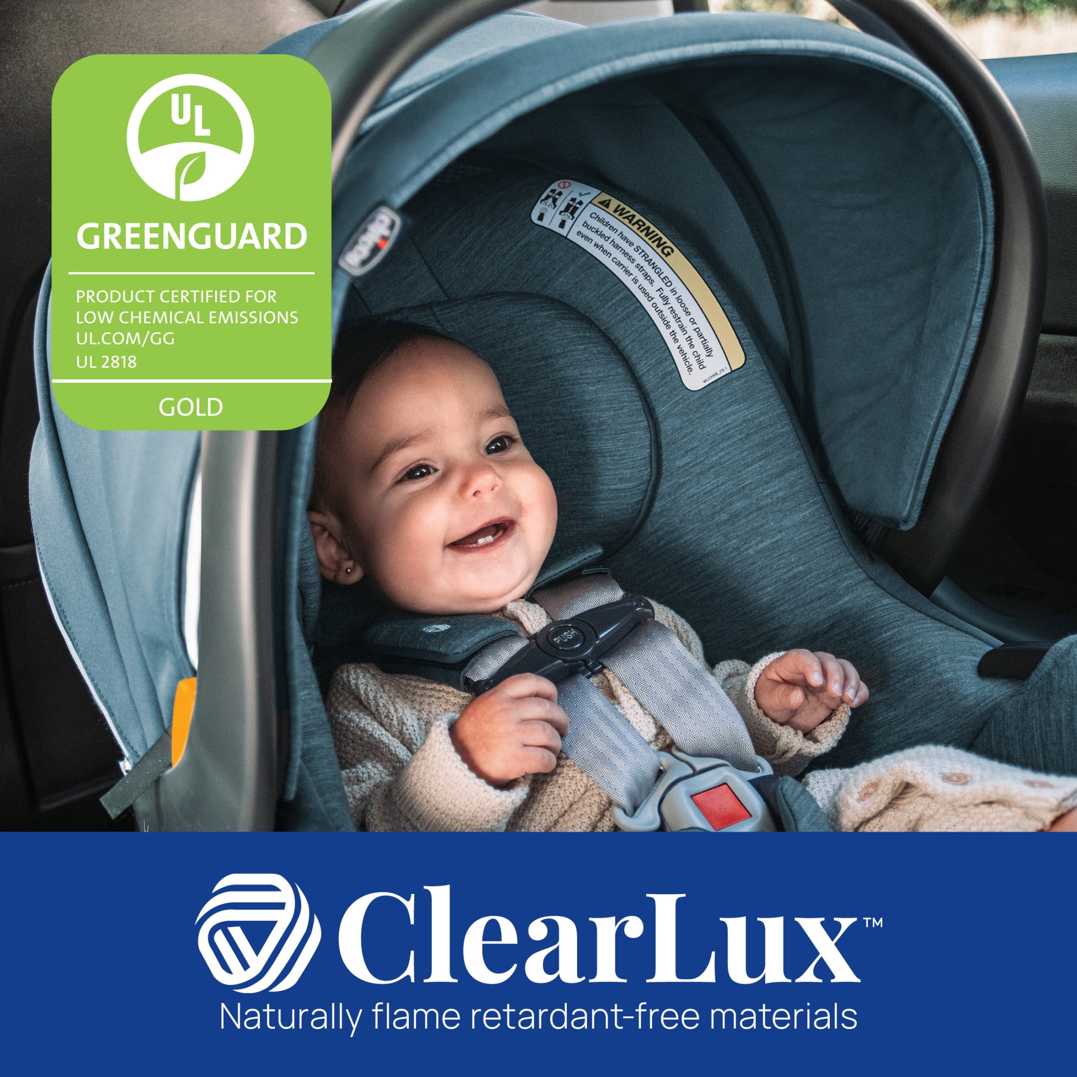 Chicco KeyFit Max Zip ClearLux Extended-Use Infant Car Seat and Stay-in-Car Base, Rear-Facing, 1-Hand Adjust Handle, Zip-Open Privacy Shield - Midori (Blue), New