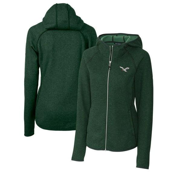 Women's Cutter & Buck Green Philadelphia Eagles Gridiron Classics Logo Mainsail Sweater-Knit Full-Zip Hoodie