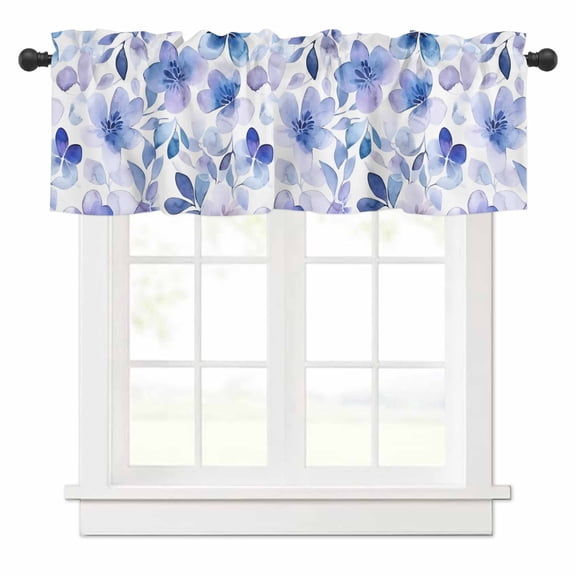 Blue Purple Valances for Windows Pansy Flowers Abstract Watercolor Ombre Petals Rod Pocket Curtain Valance Window Treatment Short Curtains for Kitchen Living Room, 54"x18"