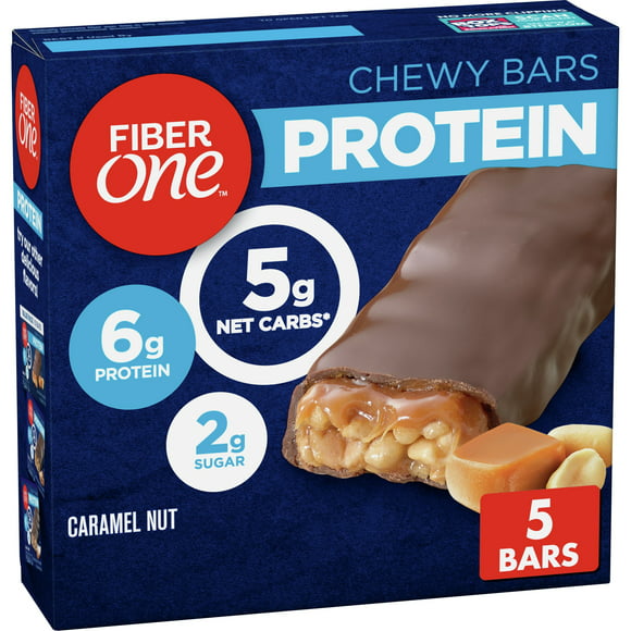 Fiber One Chewy Protein Bars, Caramel Nut, Protein Snacks, 1.17 oz, 5 ct