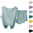 thumbnail image 1 of Qtocio Ladies Pajamas Set,Womens Plus Size V Neck Sleeveless Tank Top and Shorts Set Soft Breathable Sleepwear, 1 of 5