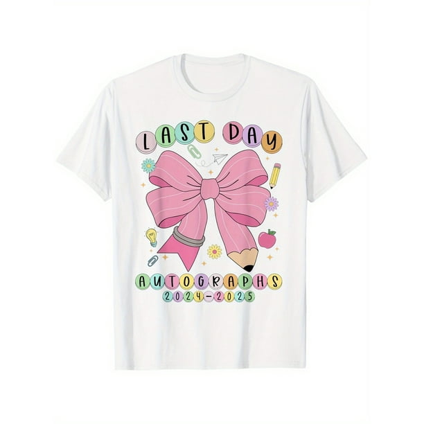 Boy Girl End Of The Year Autographs 2024-2025 Last Day of School Boys Girls T-Shirt, Pure Cotton T-Shirt, Crew Neck, Short Sleeve, Geometric Print, Casual 's, Perfect Gift for Boys & Girls