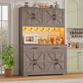 thumbnail image 6 of Hiphuta 71" Tall Kitchen Pantry Storage Cabinet with RGB LED and 6 Metal Hooks, Farmhouse Coffee Bar Cabinet with Charging Station, Buffet with Hutch and Microwave Stand, Gray, 6 of 7