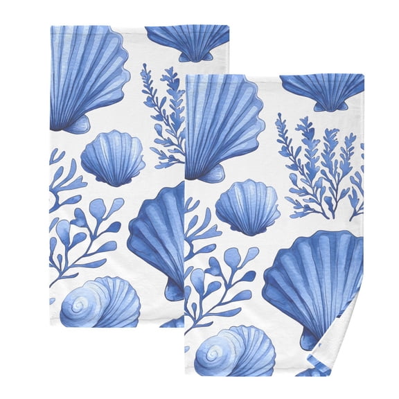 Ryvnso Seashells Coral Cotton Hand Towels Sets Face Towel 2 PCs Bathroom Decorative