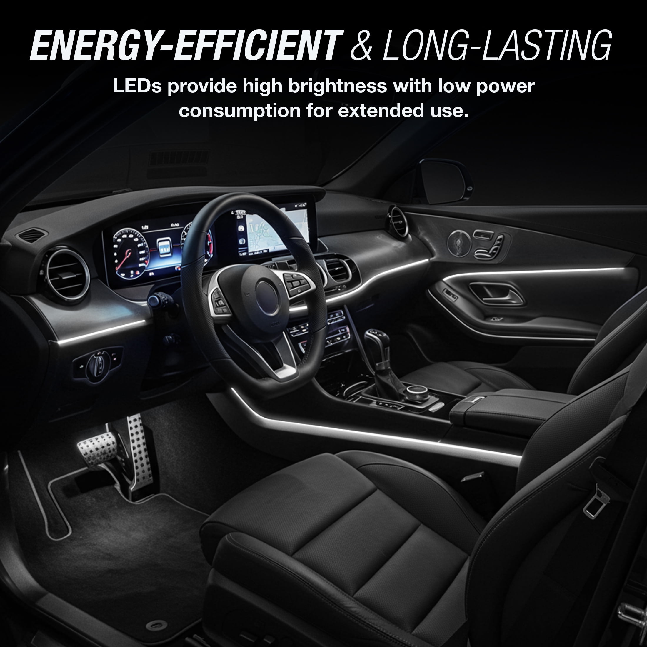 TYPE S - Infinite Glow White LED Ambient Lighting - Car LED Strip Lights, Light Sync Technology, 3M Adhesive, Trimmable, 12V, 2 x 12" White Strips, 24 inches
