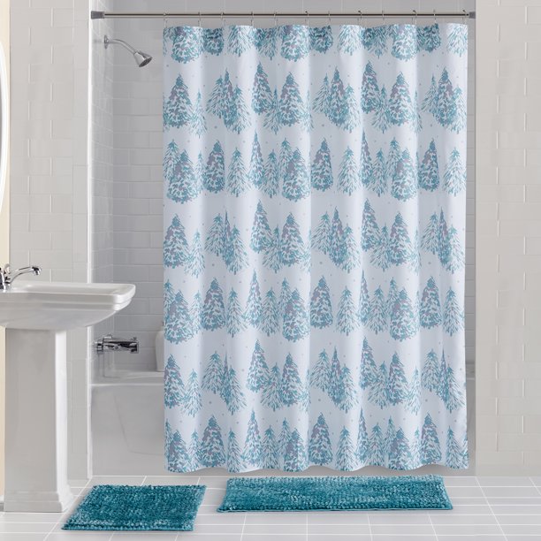 Holiday Time Winter Path Microfiber Fabric Shower Curtain Bath Set