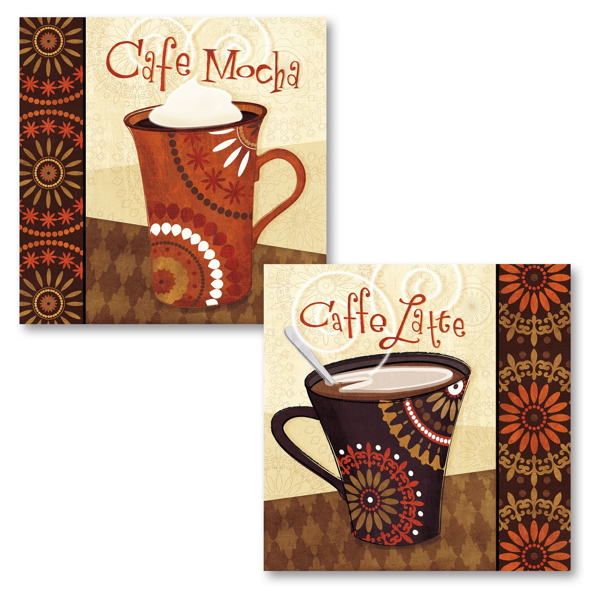 Gango Home Decor Aboriginal Patterned Coffee Cup Kitchen Wall Art; Two ...