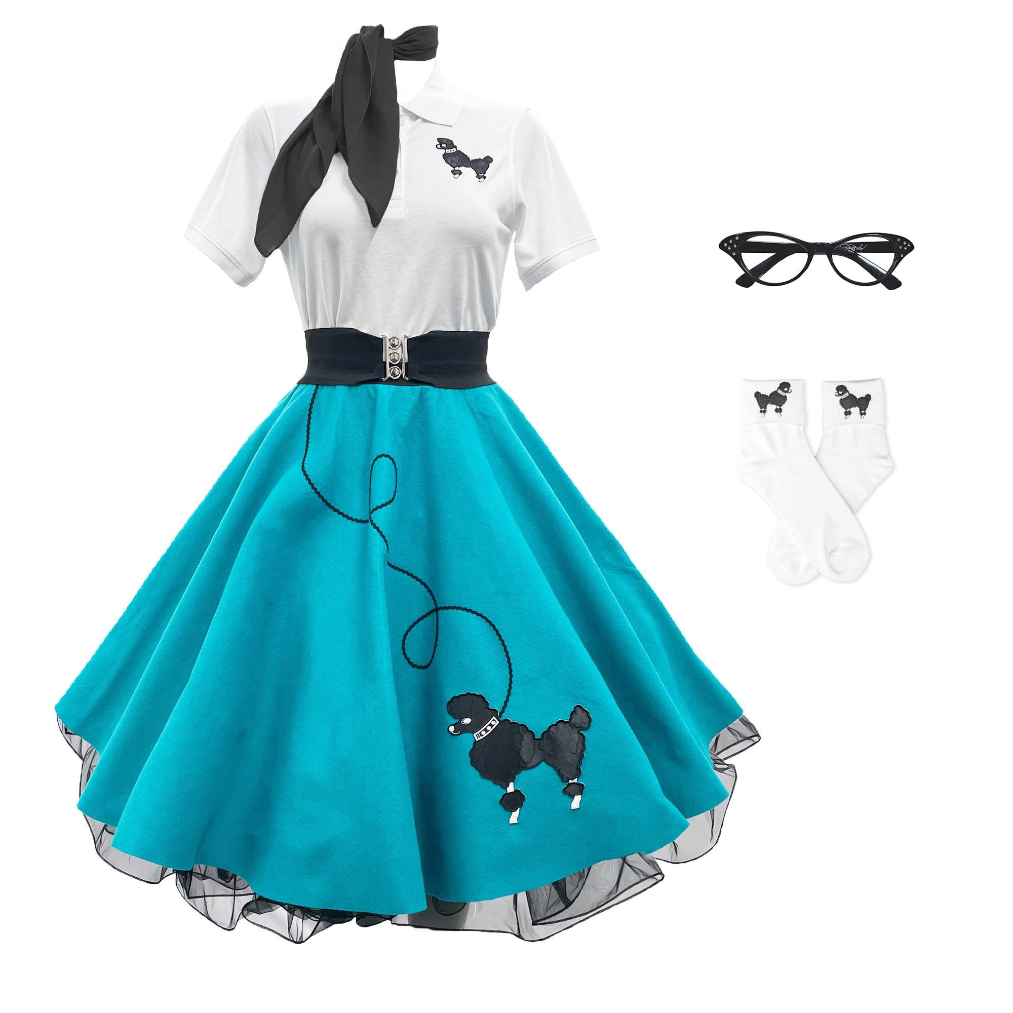 Adult 7 pc 50 s Poodle Skirt Costume Outfit Teal Medium Walmart Business Supplies