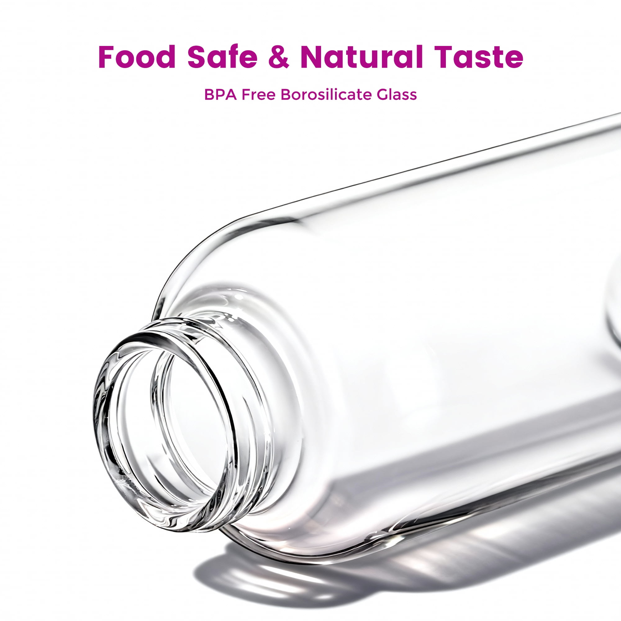 Glass Juice Bottles with Lids and Silicone Sleeves 18 oz, 4-Pack Reusable Clear Glass Water Bottles with Stainless Steel Airtight Cap for Juicing, Refrigerator, BPA Free Leak-Proof Drinking Jar