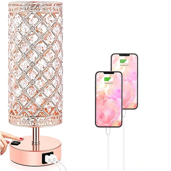 Jorunhe Touch Control Dimmable Crystal Table Lamp, 12.61 in Rose Gold