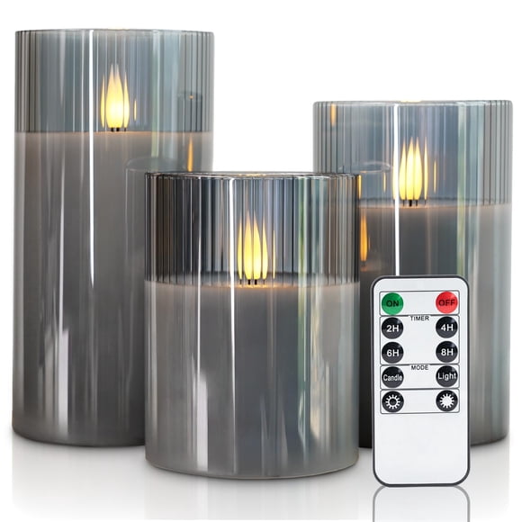 Velas sin llama Amagic Glass con control remoto y temporizador, juego de 3