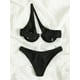 thumbnail image 4 of Conjunto de Bikini para mujer, traje de baño pequeño cruzado con flores en 3D, color verde liso y negro, con cuello Halter y Tanga, novedad de 2024, 4 of 5